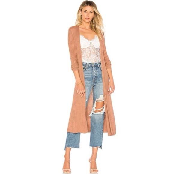Revolve Lovers + Friends Davenport Ribbed Duster Cardigan Open Front Camel Tan S - Picture 1 of 10